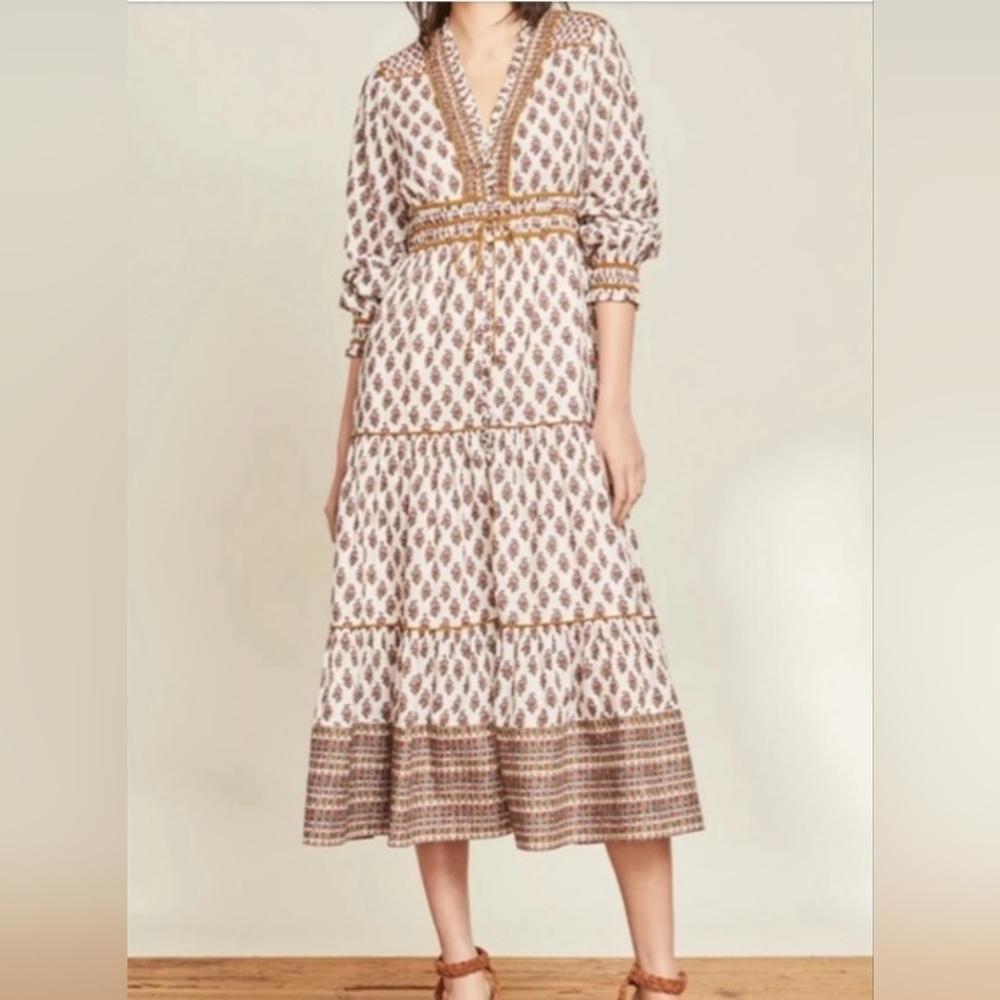 Veronica Beard Allesandra Boho Midi Dress Belted Cotton Size 6 - Picture 2 of 15